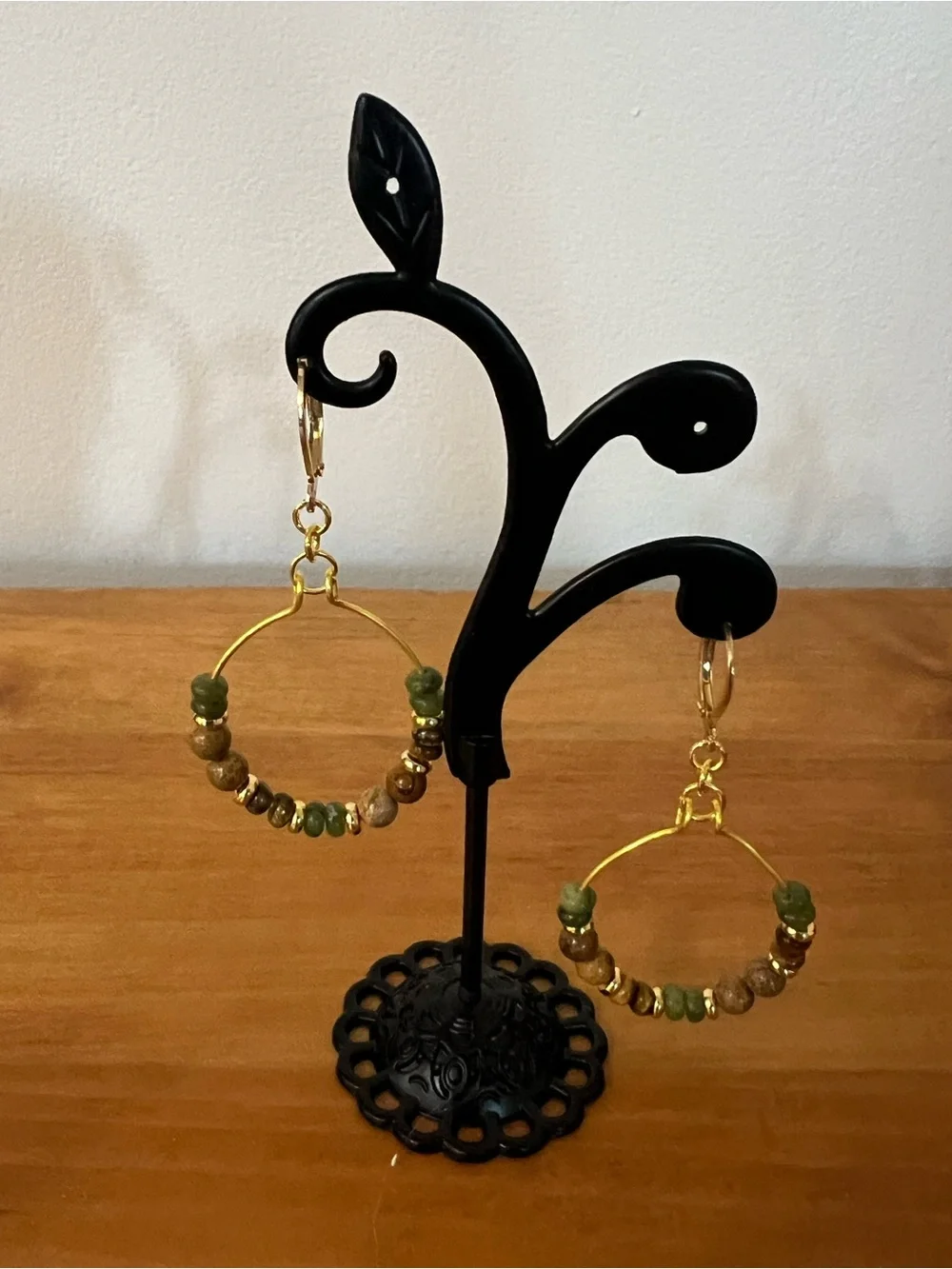 Hand-Twisted Genuine Gemstone Hoop Earrings - Golden Harvest Collection